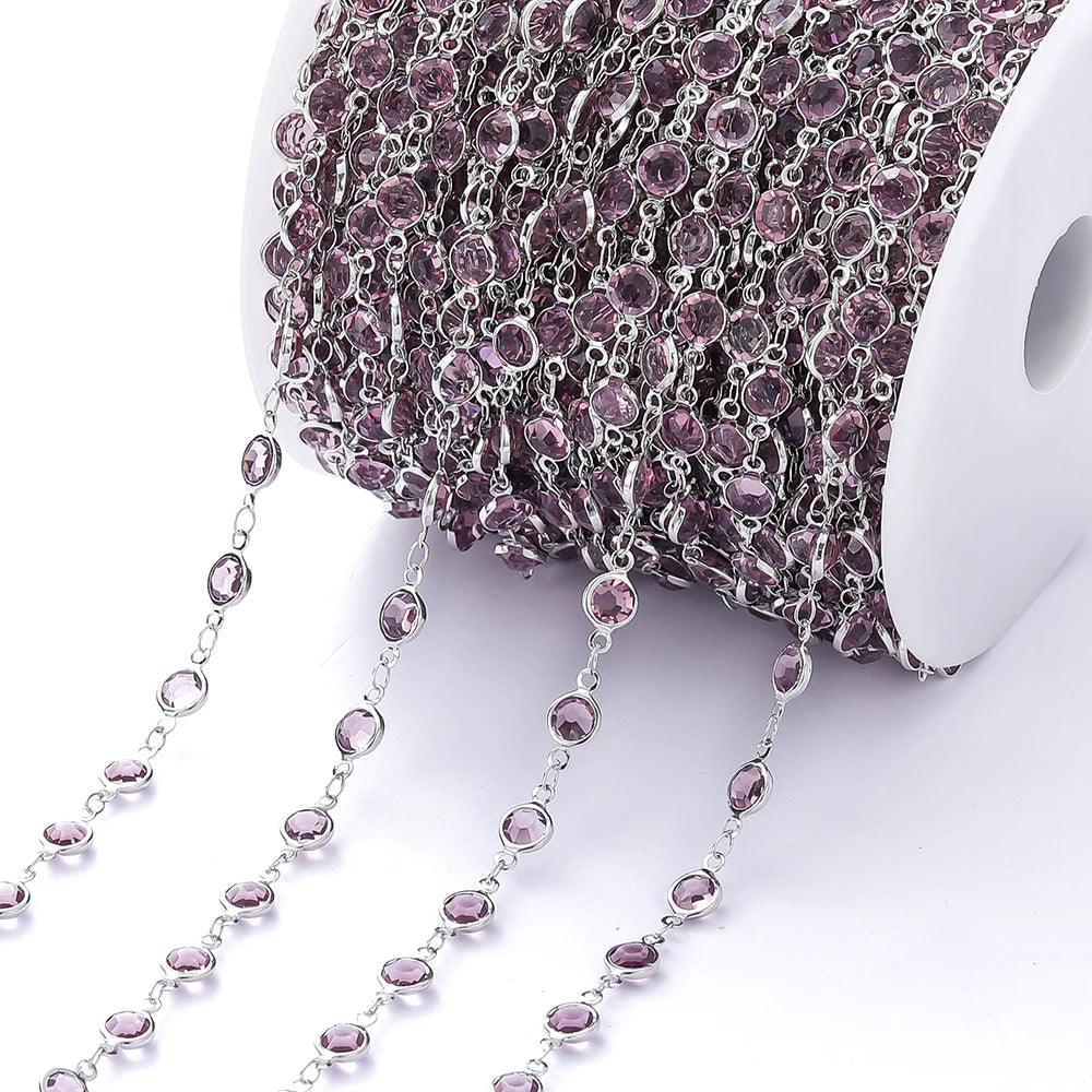 1Meter Colorful Glass Crystal Beads Chain Copper Chains For Necklace Bracelet Jewelry Making DIY Components Accessories