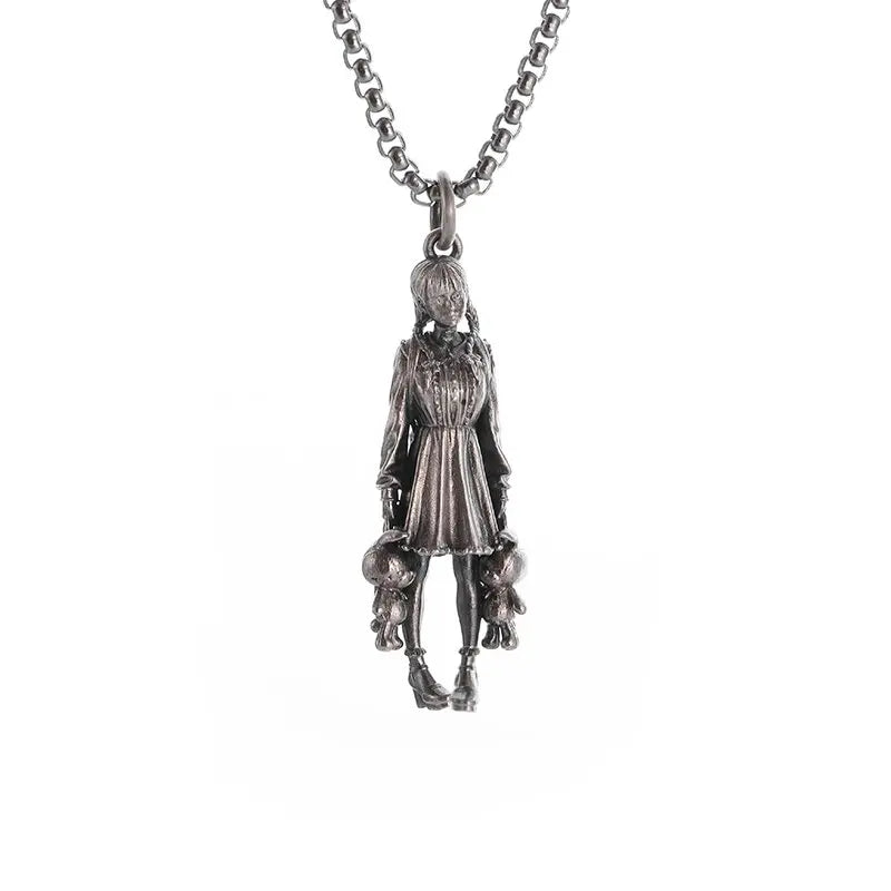 Silver-Plated Anime Mecha Beautiful Girl Girl Pendant Necklace Men and Women Hip-Hop Rock Punk Trendy Jewelry Gift