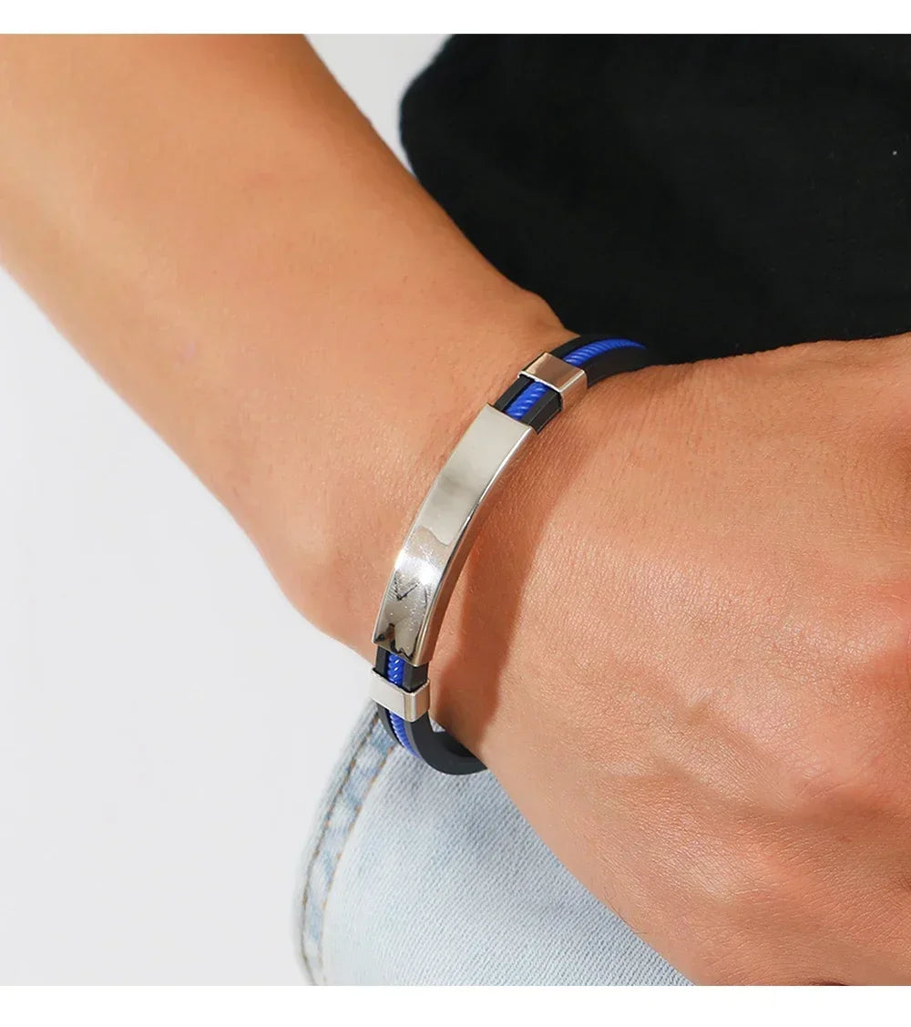 Fashion Men Silicone Bracelet Stainless Steel Bracelet on Hand for Couple Unisex Wrist Chain Jewelry