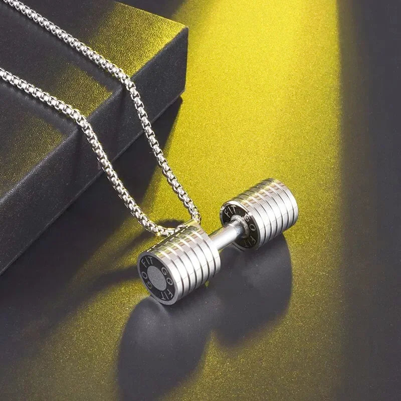 Stainless Steel Barbell Dumbbell Pendant Men's Fitness Bodybuilding Necklace Women's Gym Casual Sports Jewelry