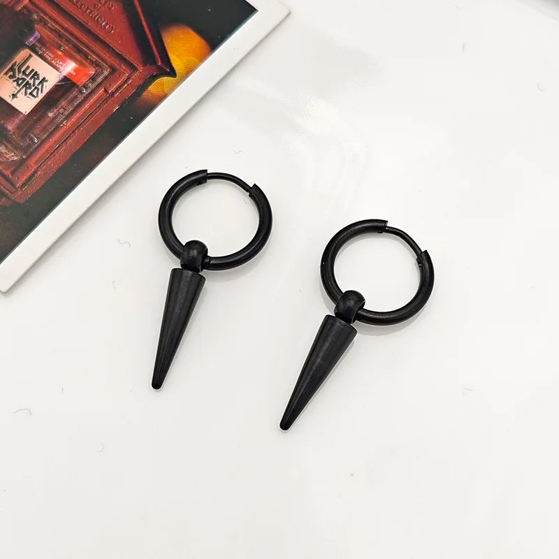 Rock Cone Pendant Hoop Earrings Women Men Stainless Steel Geometric Cartilage Single Earring Hip Hop Piercing Jewelry