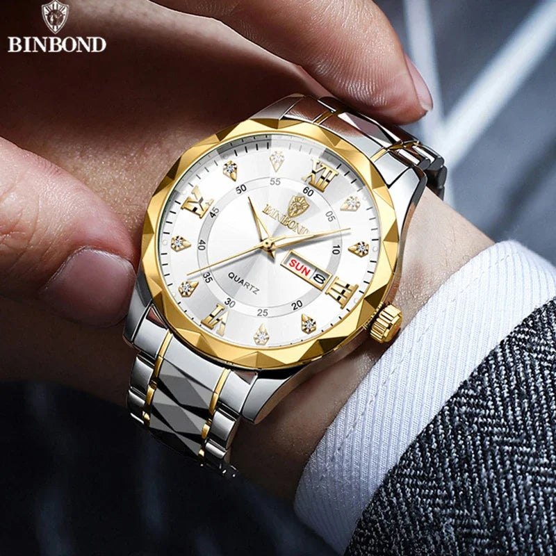 BINBOND B2521 Fashion Casual Business Quartz Men Watches 30M Waterproof Week Date Clock Sport Mens Wristwatch Relogio Masculino