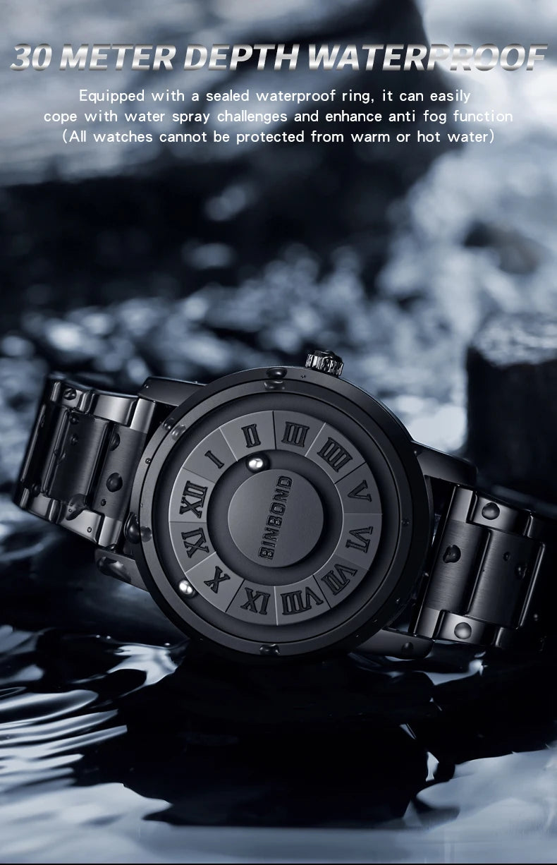 BINBOND B234 Top Luxury Men Quartz Watches Magnetic Levitation Hollow Out Stainless Steel Waterproof Men Watch Relogio Masculino