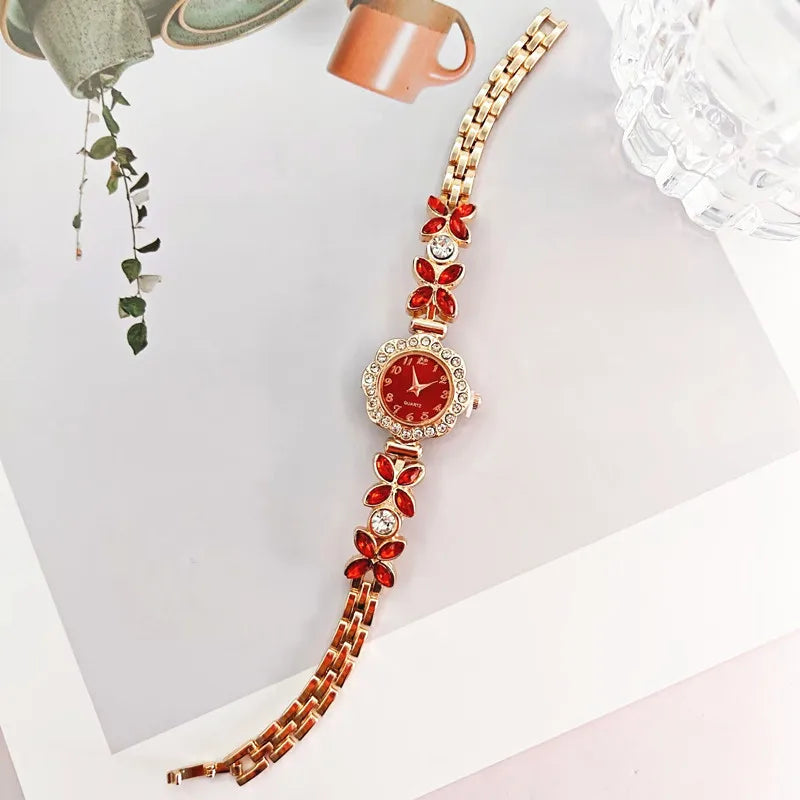 New Women Watch Wheat Ear Diamond Strap Quartz Watch Violet Petal Female Student Bracelet Wristwatch Relojes Para Mujer