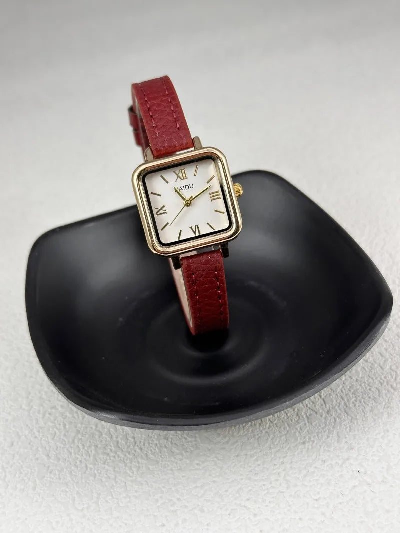 Vintage Small Square Watch Famous Brand Women Quartz Watch Luxury Gifts Ladies Clock Red Leather Strap Wristwatches Dropshipping