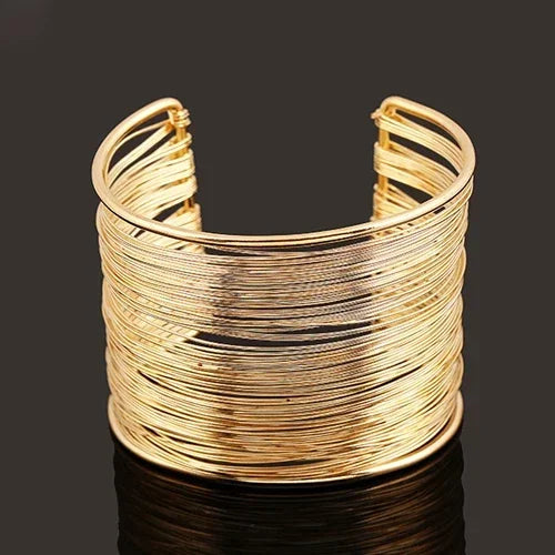Fashion Women's Multilayer Metal Wires Strings Open Bangle Wide Cuff Bracelet Statement Jewelry Indian Luxury