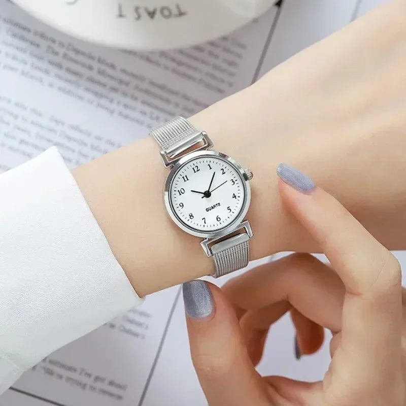 Simple Korean Version Women Watch Student Digital Compact Stainless Steel Mesh Strap Quartz Wristwatch Reloj Mujer Dropshipping