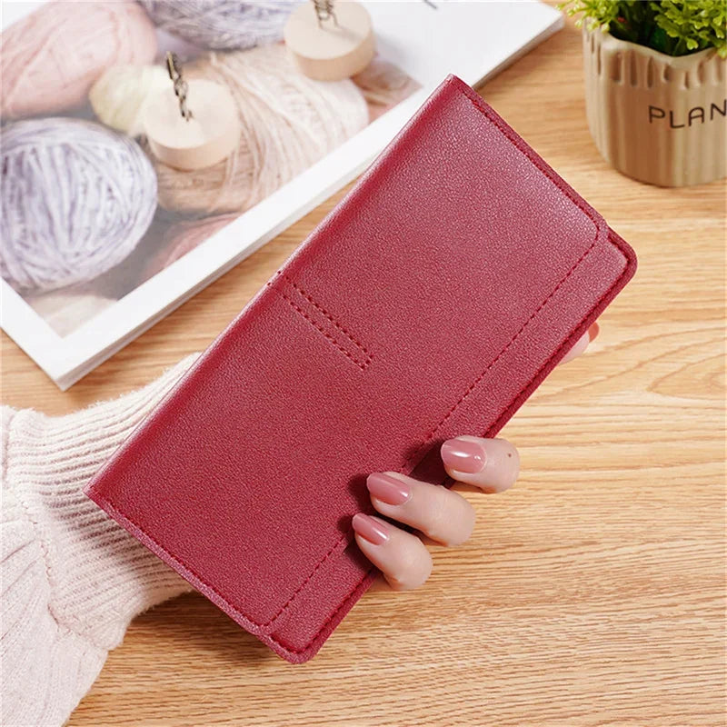 PU Leather Long Women Thin Wallets Large Capacity Female Coin Purses Hasp Clutch ID Credit Multi-Card Holder Money Bag Clip