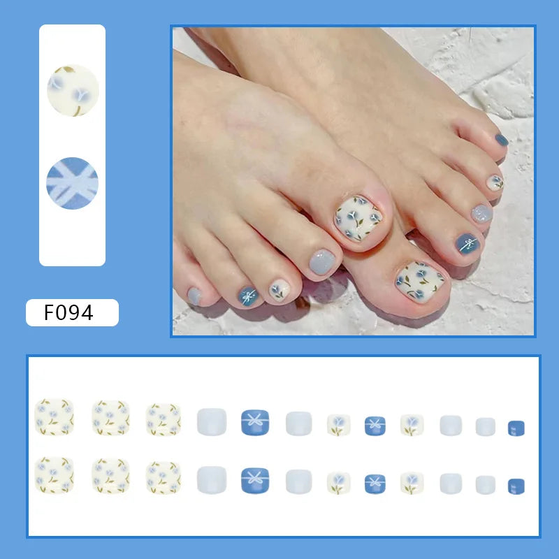 Flash Pile Drill Press on Nails Fake Nails Tips with Sticker False Toenail Design Butterfly Lovely Girl False Toenail