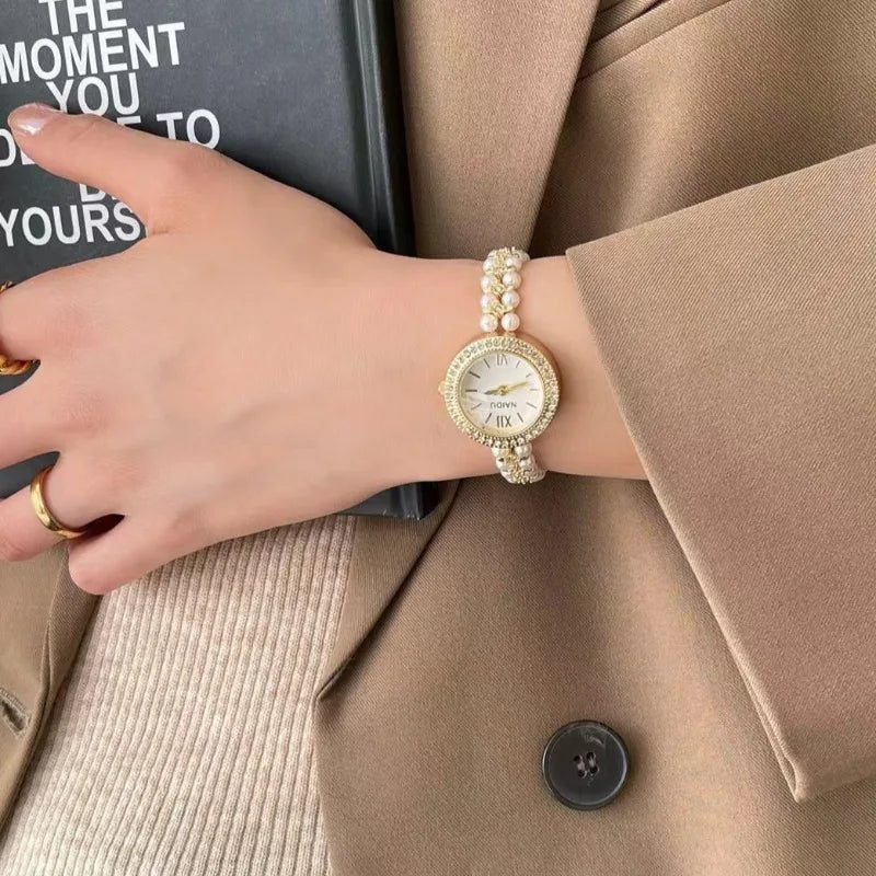 New Pearl Studded Luxury Bracelet Watch Small Dial Fashion Watch for Women Quartz Wristwatches Dropshipping Relojes Para Mujer