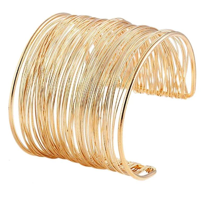 Fashion Women's Multilayer Metal Wires Strings Open Bangle Wide Cuff Bracelet Statement Jewelry Indian Luxury