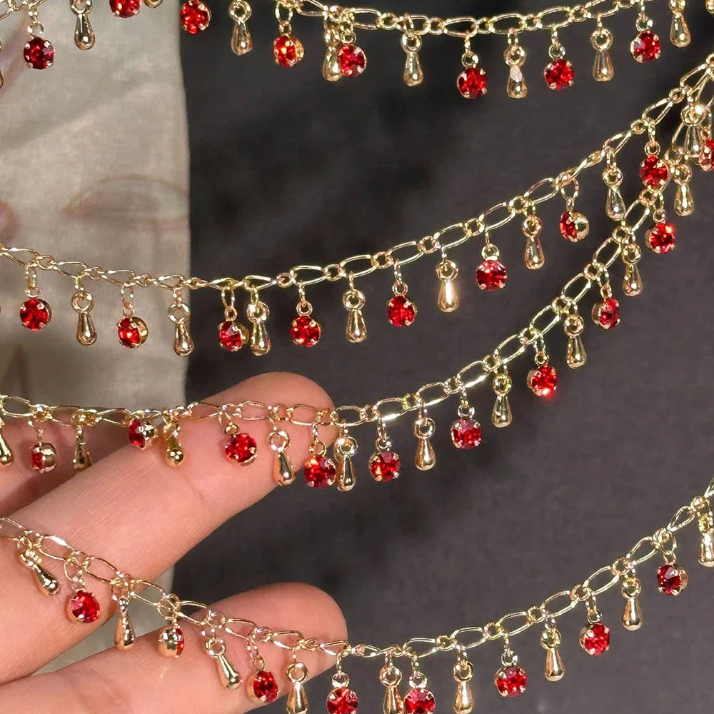 100CM 50CM Red Crystal Bead Charms Butterfly Pendants Gunblack Copper Chains For Jewelry Making DIY Necklaces Bracelets Chains