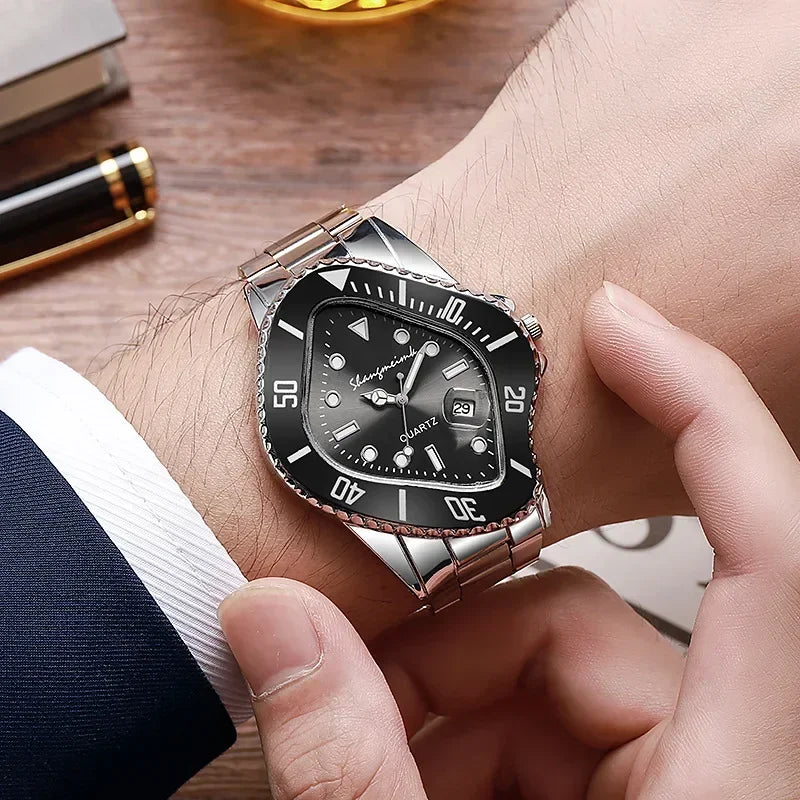 Irregular Watch for Men Unusual Conceptual Reloj Crash Melting Twist Case Quartz Wristwatch Male Man Green Black Clock Masculino