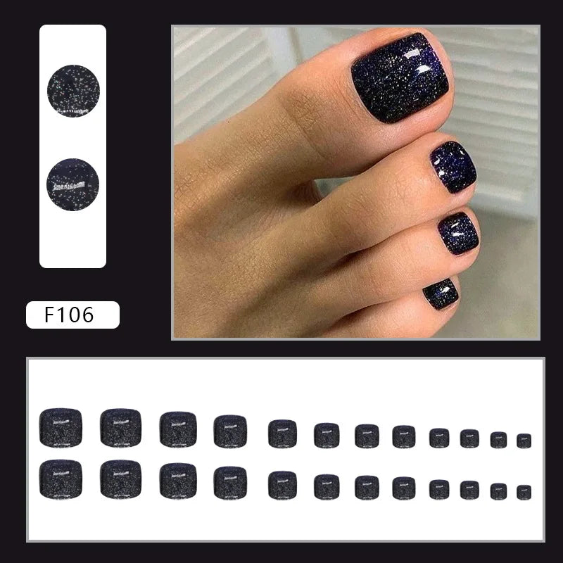 Flash Pile Drill Press on Nails Fake Nails Tips with Sticker False Toenail Design Butterfly Lovely Girl False Toenail