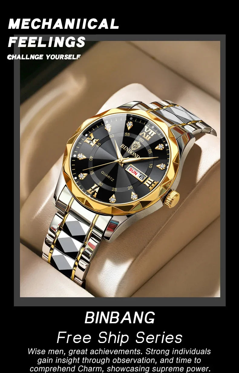 BINBOND B2521 Fashion Casual Business Quartz Men Watches 30M Waterproof Week Date Clock Sport Mens Wristwatch Relogio Masculino
