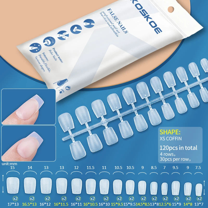 120PCS Matte Fake Nails Capsules Almond Coffin T Shape Full Cover False Nails Frosted Artificial Nail Soft Gel Tips Manicure Nai