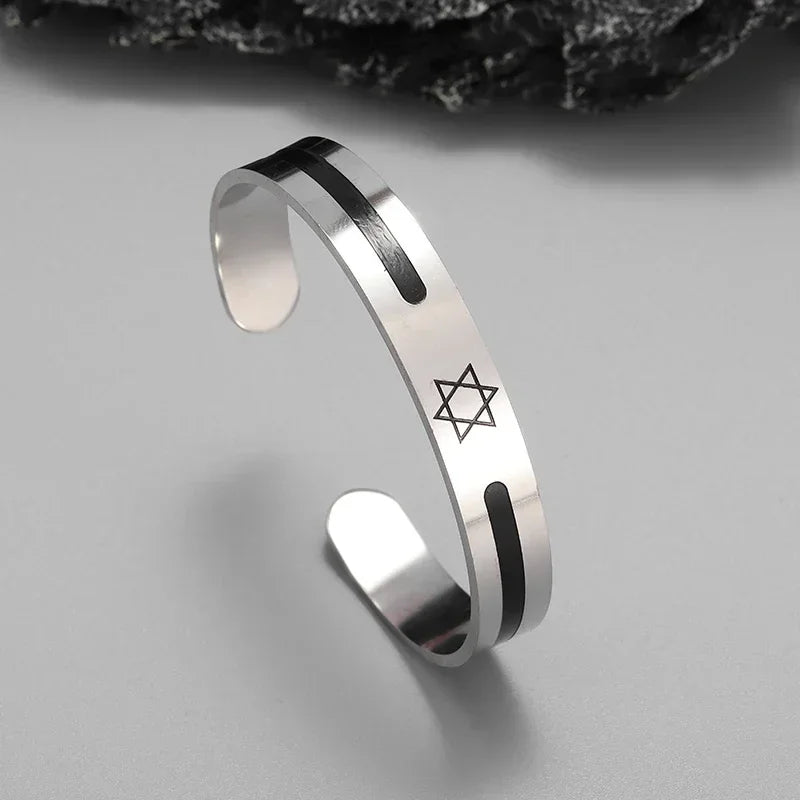 Hexagram Leather Bracelet Star of David Handwoven Double Layer Leather Magnetic Buckle Bracelet Judaism Amulet Jewelry for Men