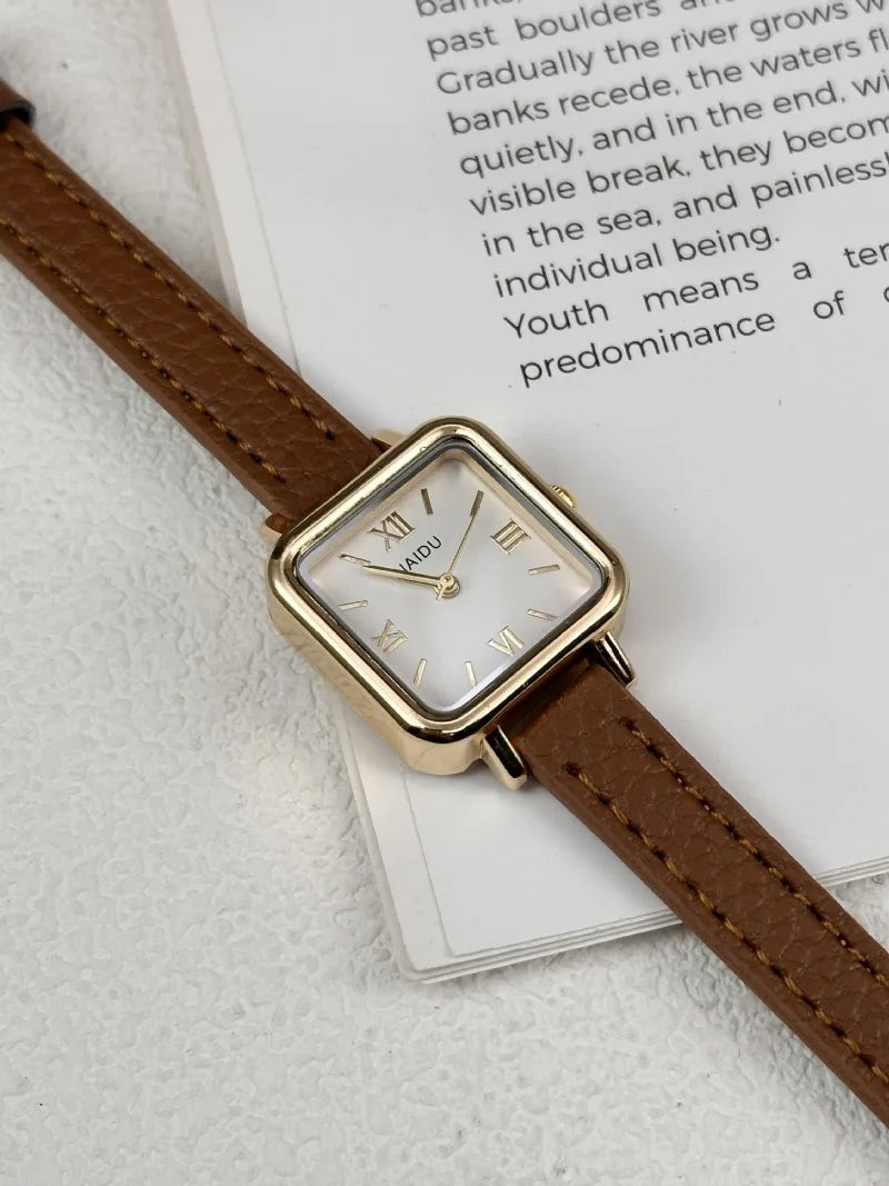 Vintage Small Square Watch Famous Brand Women Quartz Watch Luxury Gifts Ladies Clock Red Leather Strap Wristwatches Dropshipping