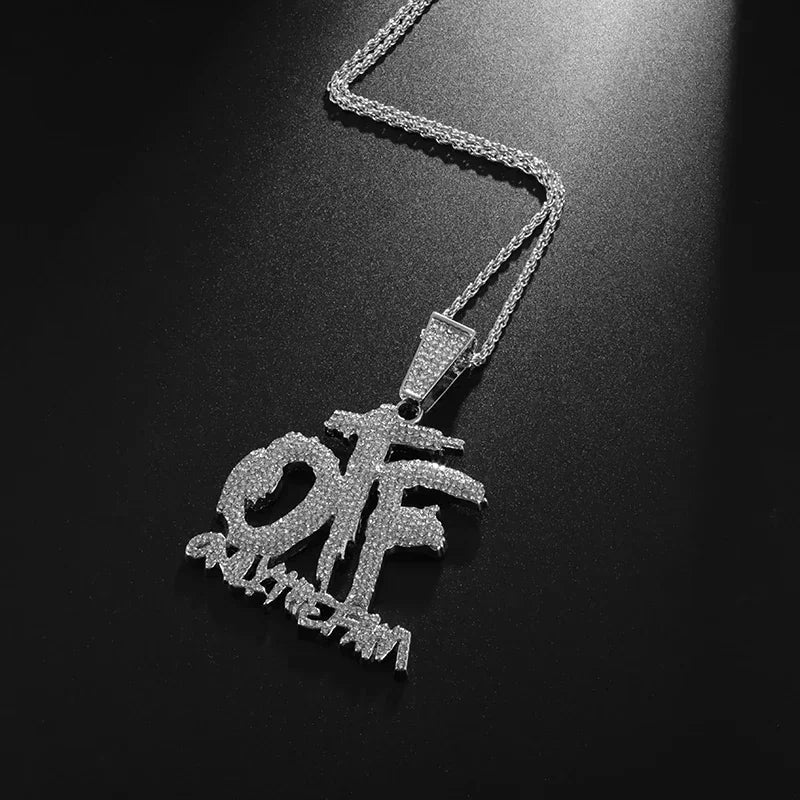 Luxurious Ice Crystal Zirconia Letters Otf Letter Pendant Necklace for Men and Women Fashion Rock Rap Party Jewelry Gift
