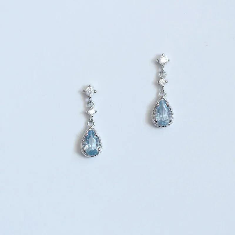 Silver Color Blue Crystal Pendant Earrings Simple Fashion Holiday Jewelry Sweet Romantic Gift