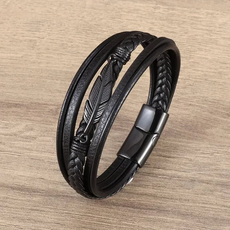 Fashion Star of David Multilayer Leather Braided Bracelet with Magnetic Clasp Men\\\\'s Vintage Judaica Amulet Jewelry