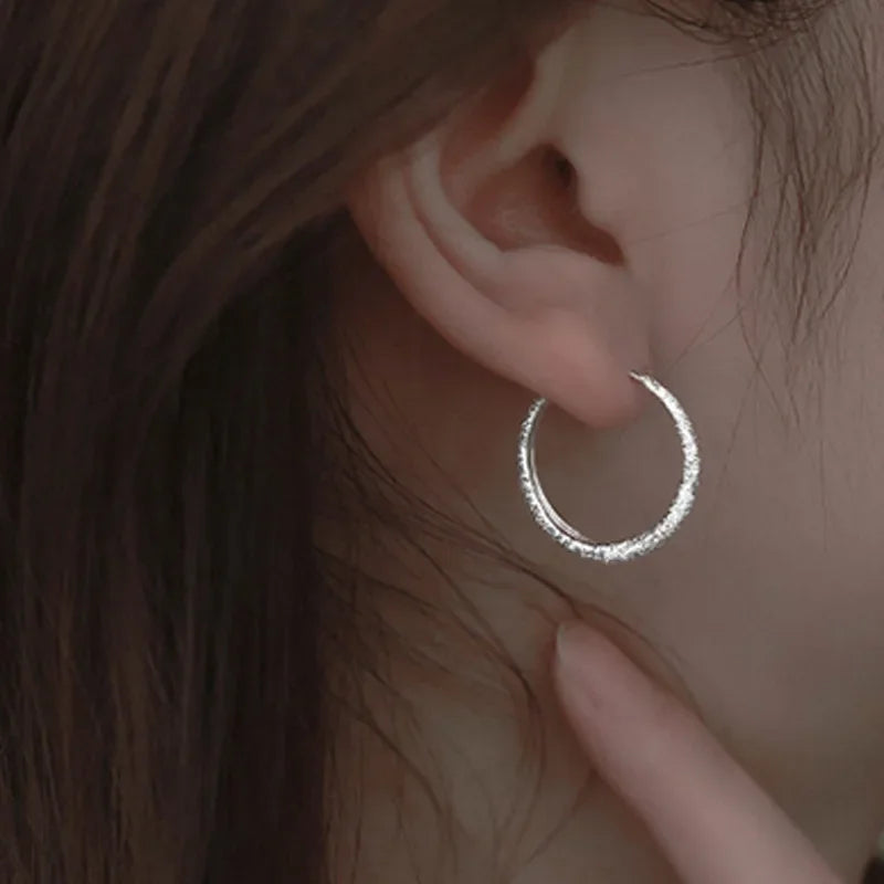 925 Silver Plated Shiny Circle Charm Hoop Earring For Women Party Wedding  Jewelry