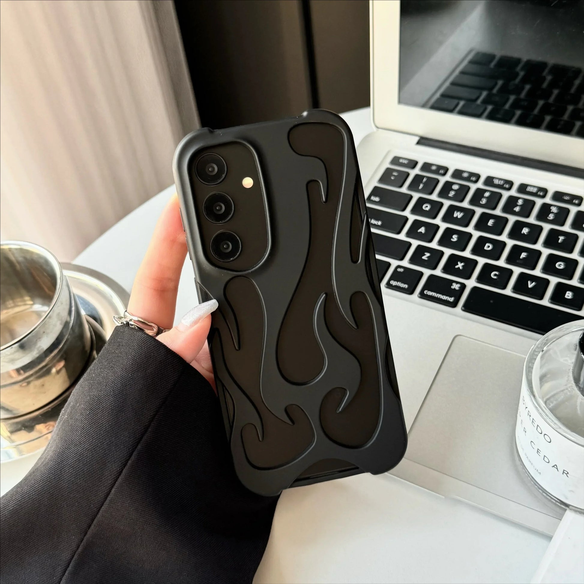 Fashion Hollow Slim Flame Pattern Soft Case For Samsung Galaxy S25 S24 Ultra S22 S23 A54 A55 A16 A15 A14 A06 Shockproof 3D Cover