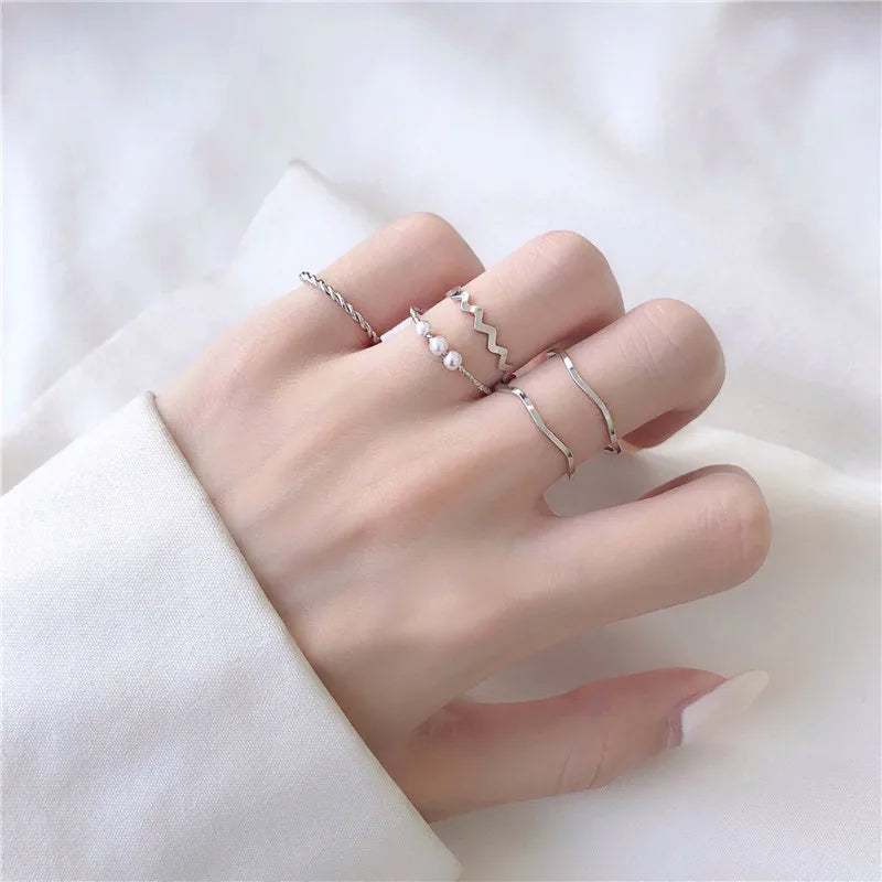 1Set Boho Gold Color Heart Rings Set For Women Vintage Geometric Cross Pearl Butterfly Finger Rings Female Trendy Jewelry Gift