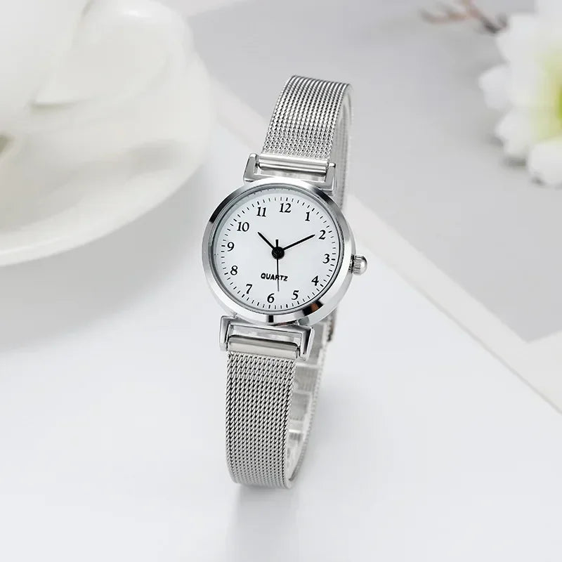 Simple Korean Version Women Watch Student Digital Compact Stainless Steel Mesh Strap Quartz Wristwatch Reloj Mujer Dropshipping