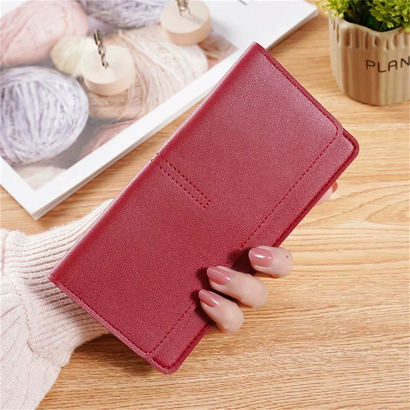 PU Leather Long Women Thin Wallets Large Capacity Female Coin Purses Hasp Clutch ID Credit Multi-Card Holder Money Bag Clip