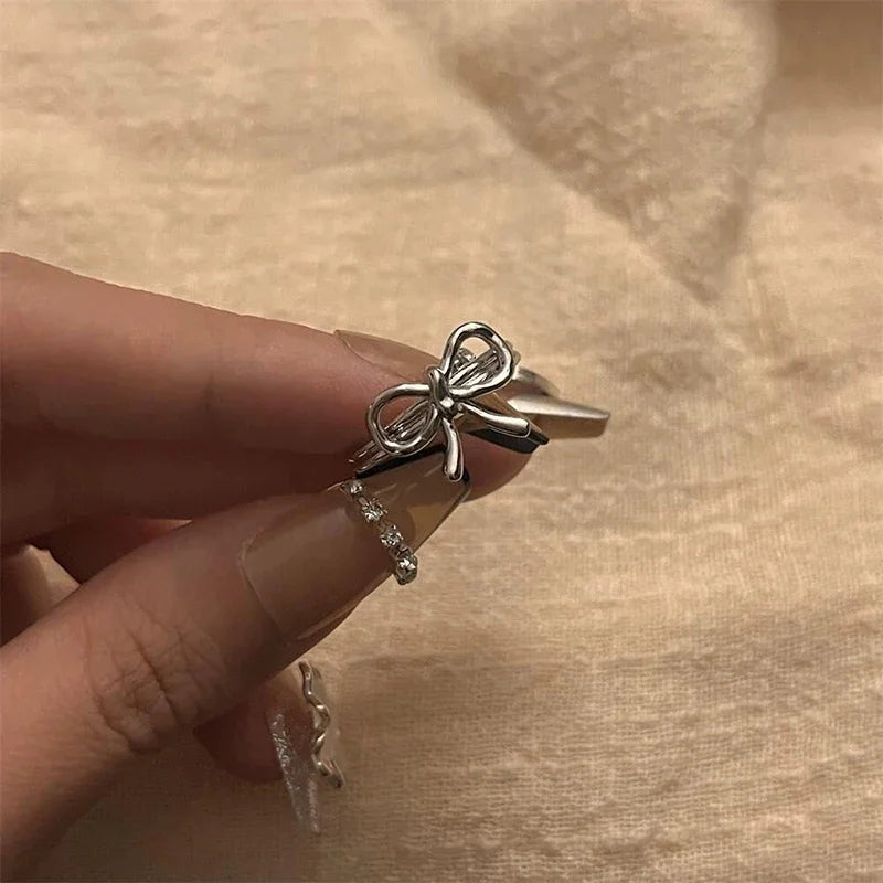 1/7PCS Simple Fashion Retro Bow Adjustable Finger Rings Personality Bowknot Rings Women Jewelry
