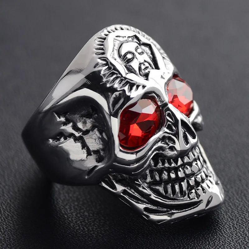 Gothic Red Eyes Jesus Skull Ring Men's Christian Punk Hip Hop Rock Trend Jewelry Halloween Gift