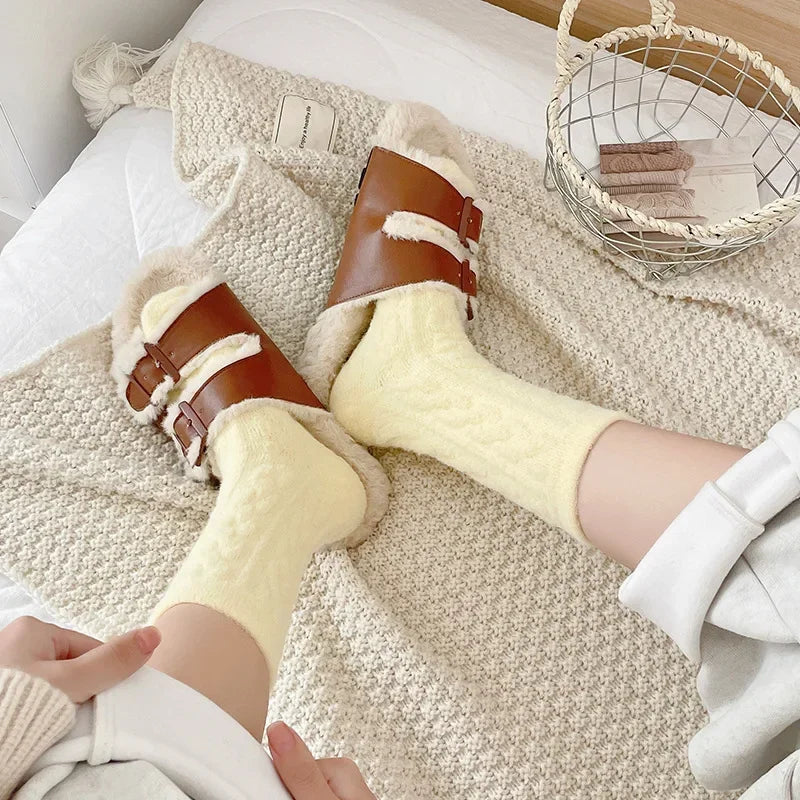 Winter Warm Coral Fleece Socks Women Solid Loose Sleeping Sock Velvet Home Fluffy Stocking Thicken Thermal Sox Calcetines