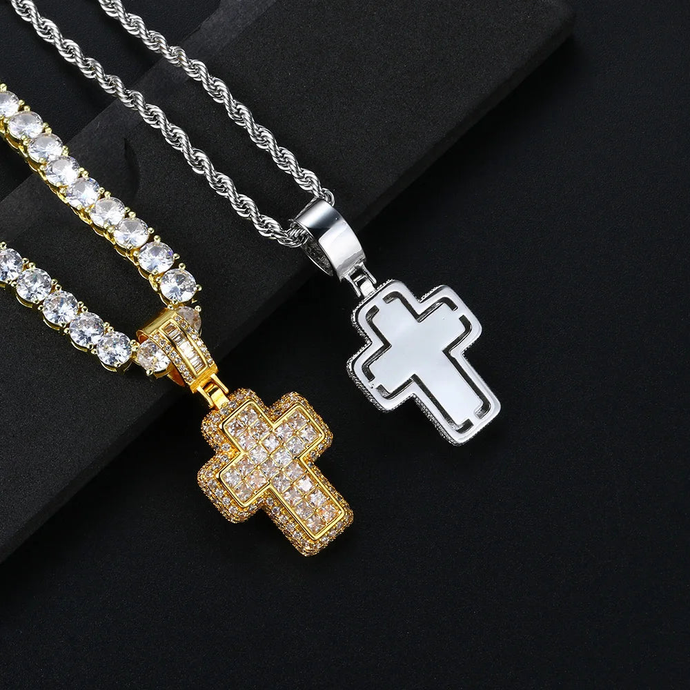 Hiphop Luxury Inlaid CZ Cross Pendant Rope Chain Necklaces for Men Women Punk Personality Rapper Accessory Fashion Neck Jewelry