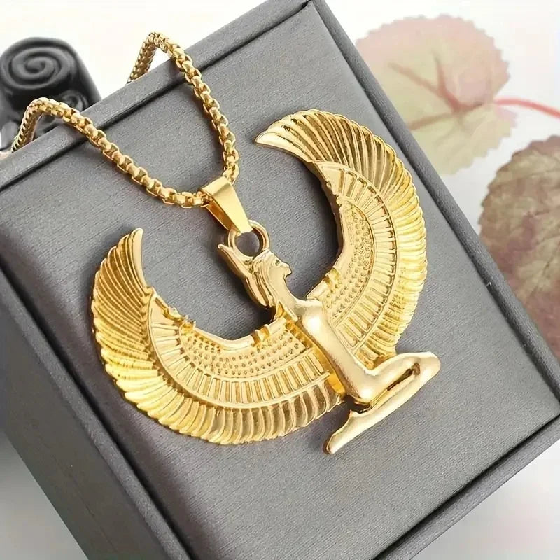 Retro Punk Style Ancient Egypt Isis Wings Horus Eagle Pendant Men's and Women's Fashion Necklace