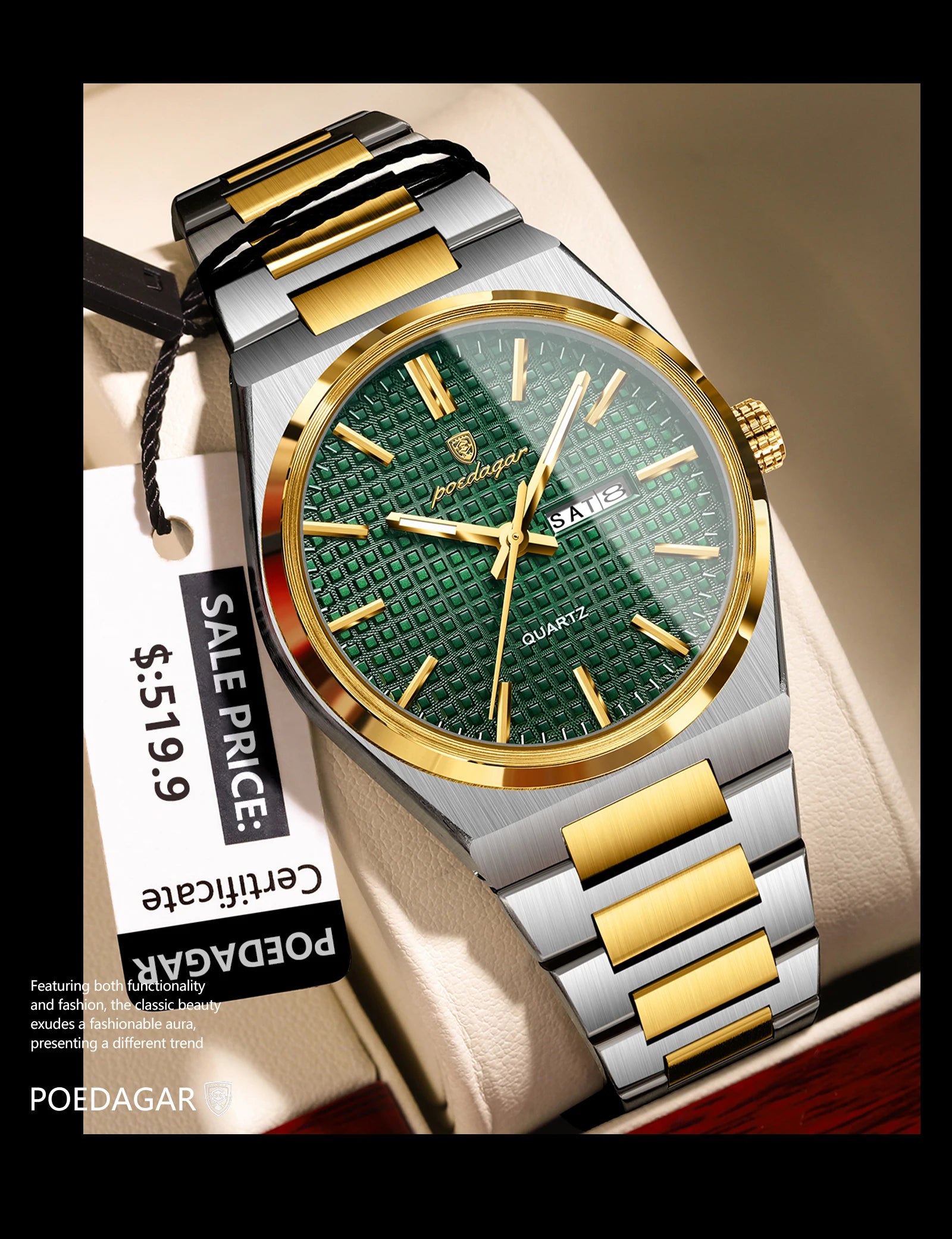 POEDAGAR Luxury Men Watch Date Week Waterproof Luminous Stainless Steel Watch For Man Casual Quartz Men's Watches Male Sport+Box
