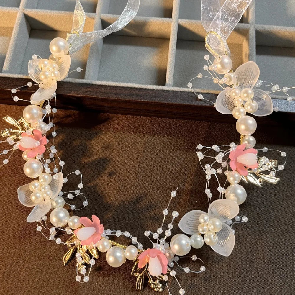 Elegant Girls Headband Imitated Pearl Hair Headdress Baby GirlsFlower Wreath Bride Garland Head Hoop Wedding Headbands Hair