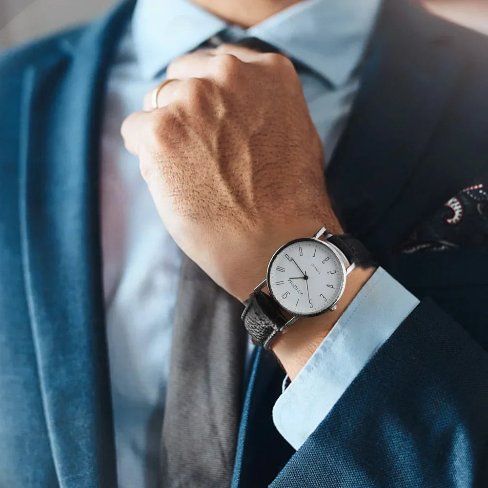 Men's Business Wrist Watch Luxury Leather Strap Analog Watches Ultra Thin Quartz Wristwatch Clock Men Women Casual Simple Watch