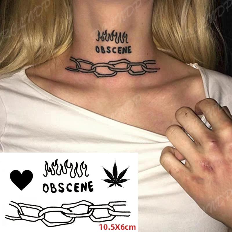 Waterproof Temporary Tattoo Sticker Neck Black Gothic Punk Devil Bull Cross English Letters Flash Tatoo Fake Tatto for Woman Men