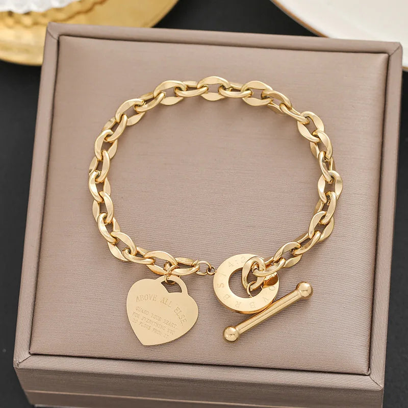 316 Stainless Steel Butterfly Heart Belt Twist Multilayer Chain Bracelet For Women Jewelry Party Gifts Bijoux Pulsera