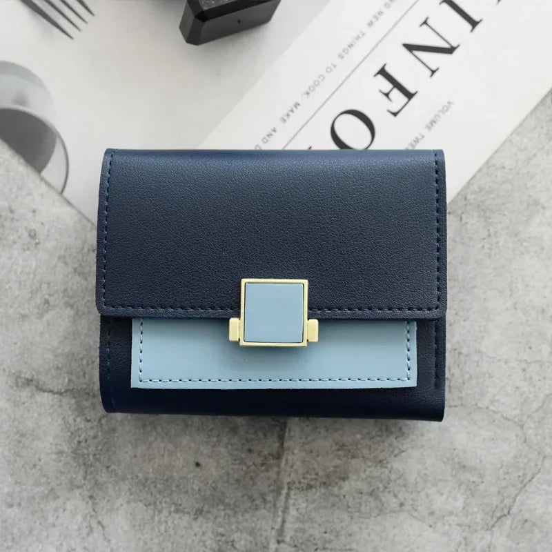 Patchwork Short Women's Wallet Fashion Square Clutch Money Credit Multiple Card Holders Metal Buckle Tri-Fold Ladies Coin Purse