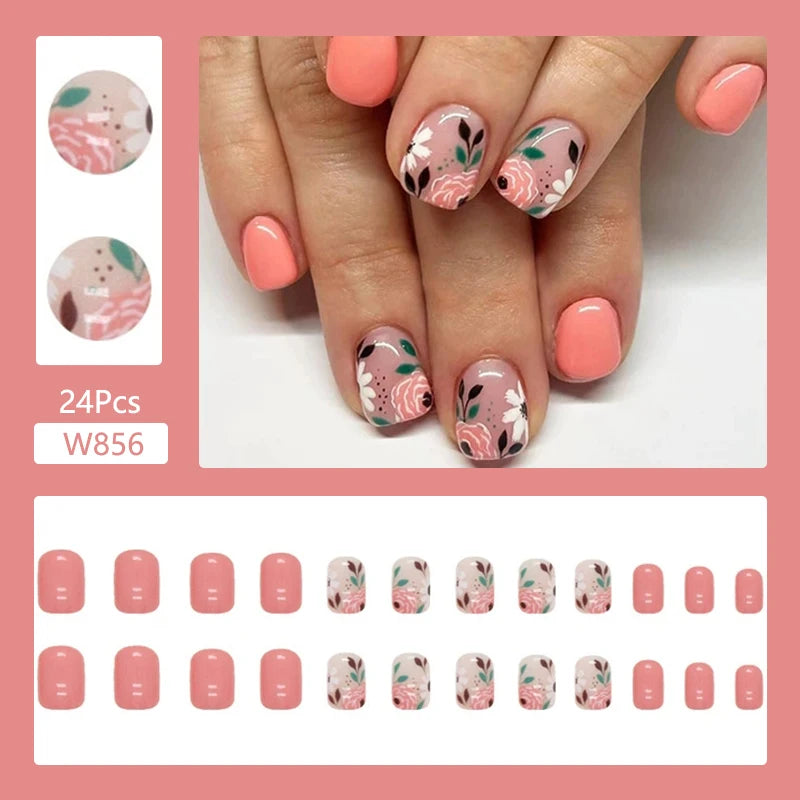 24Pcs/Set Cute and Playful Wearing False Nails French Design Fresh Press on Nail Art Removable Fake Nails