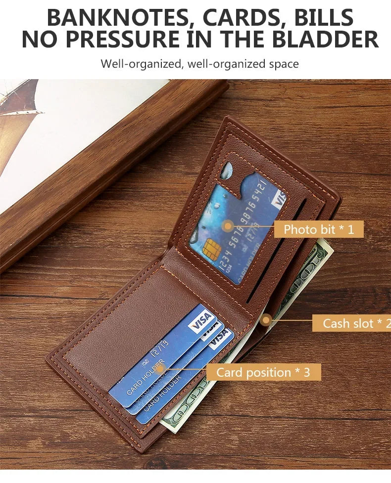 Men Foldable Wallets Picture Coin Slim Purses Business Money Credit ID Cards Holders Vintage Business Practical Men Wallets