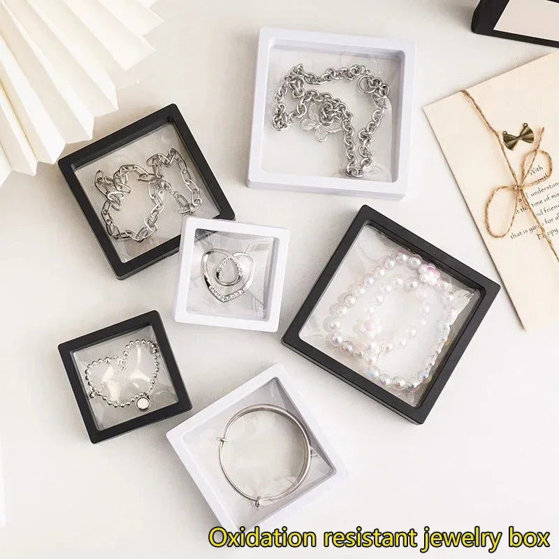 PE Film Jewelry Storage Box 3D Packaging Case Free Stand Floating Frame Membrane Ring Earrings Necklace Display Holder
