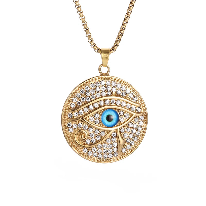Shining Iced Out Ancient Egyptian God Eye of Horus Cross Pendant Necklace for Men and Women Hip Hop Trendy Amulet Jewelry Gift