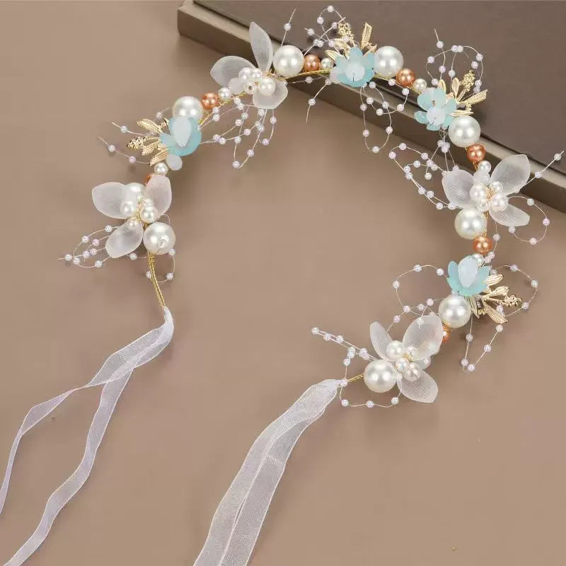 Elegant Girls Headband Imitated Pearl Hair Headdress Baby GirlsFlower Wreath Bride Garland Head Hoop Wedding Headbands Hair