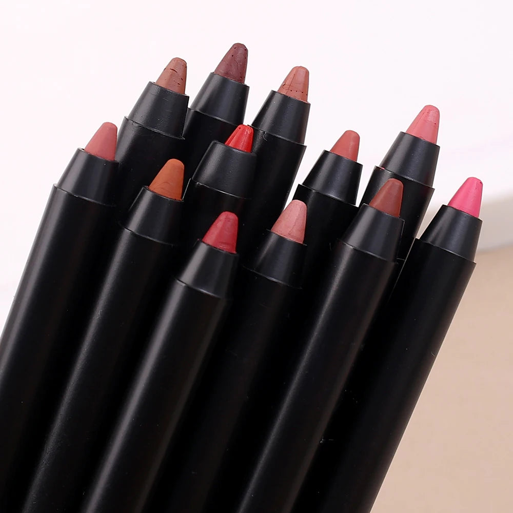 12 Color Lip Liner Pen Smudge-proof  Longwear Rich Lips Colors Smooth Application Color Sensational Shaping Lip Liner Lip Makeup
