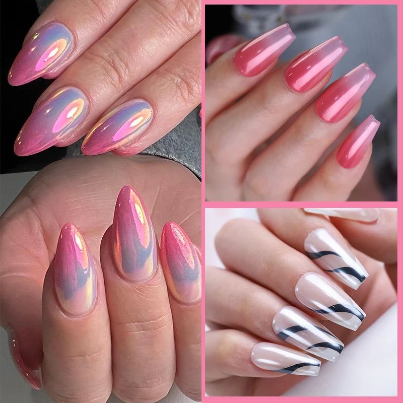 NICOLE DIARY 5g Aurora Pearl White Pink Nail Powder Chrome Pigments Metallic Rubbing Dust Moonlight Effect Nail Arts Decoration