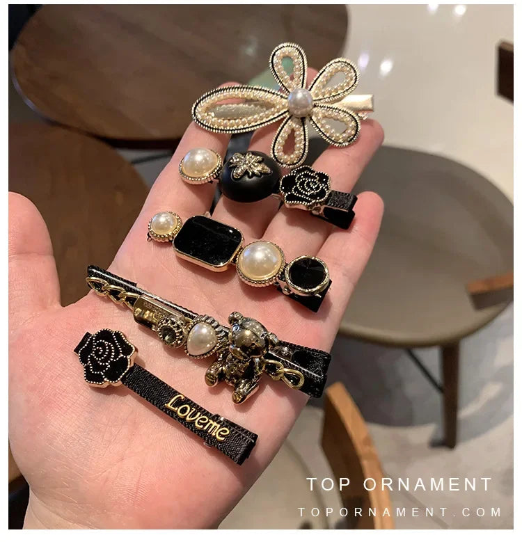 5pcs Women's Hairpin Side Hair Clip Set Designer Pearl Headwear Bangs Hairpin Headpiece Hair Accessories Hairwear Duckbill Clip