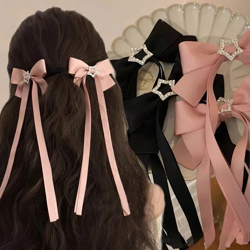 1/2pcs Star Bowknot Hair Clips for Girls Kawii Barrettes Cute Hair Accessoires Kids Colored Ribbon Woman Hairpins Hairgrip Gifts